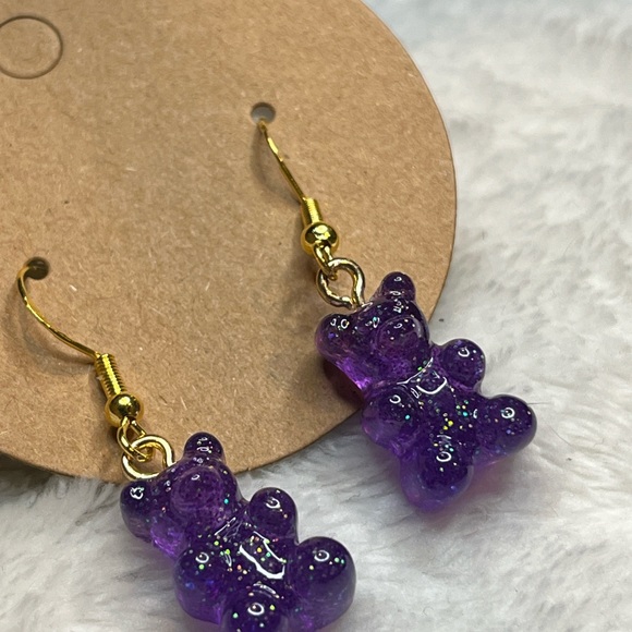 Purple Gummy Bear Handcrafted 925 Earrings - Picture 2 of 2